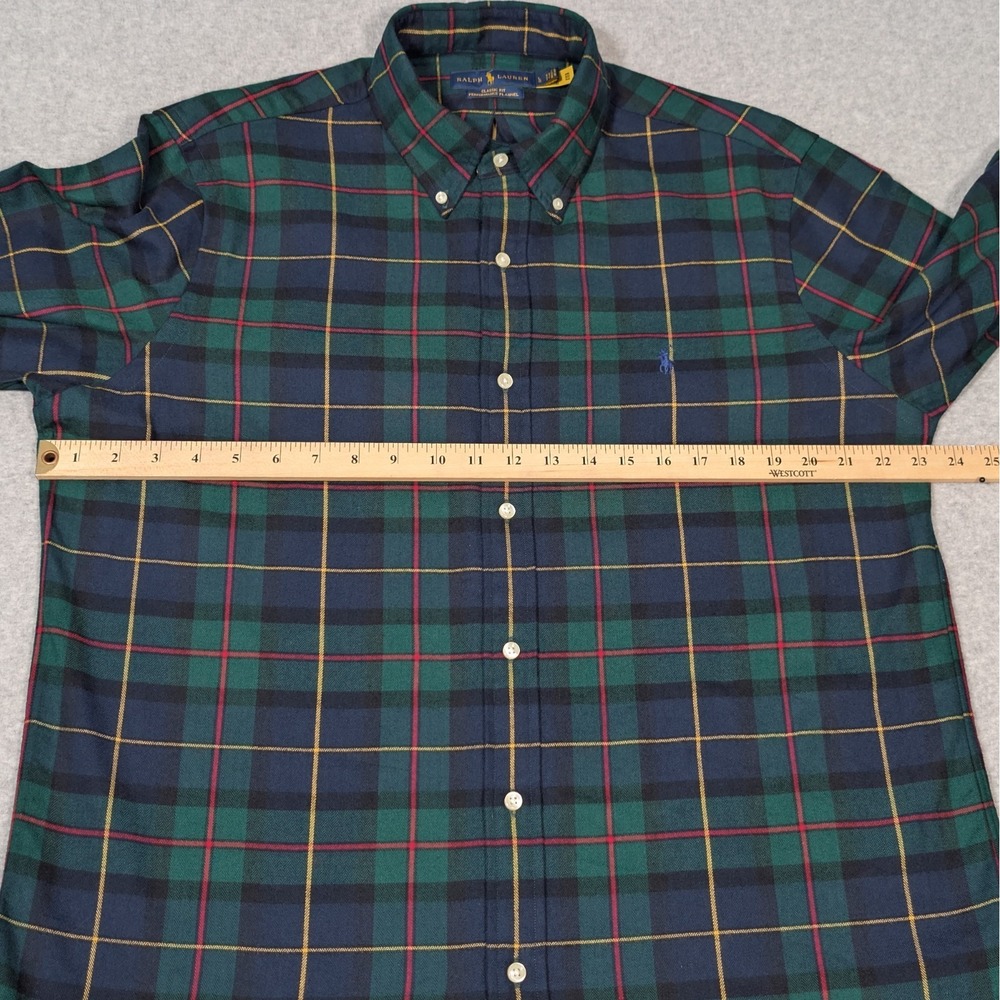 Ralph Lauren Classic Fit Button Down Shirt Mens Large Performance Flannel Green - Picture 7 of 8
